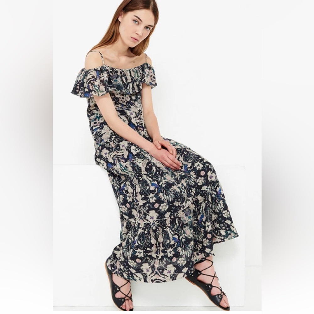 IRO Yonelia Floral Ruffle-Trim Midi Dress Sz 40= US 8